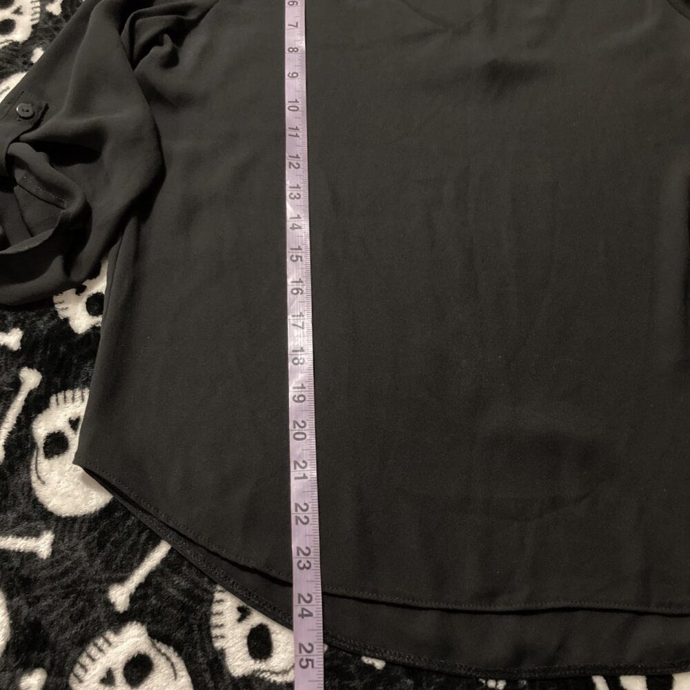 WAREHOUSE ONE Black semi-sheer shirt with silver tone grommets ~ XS SMALL top - Picture 7 of 14